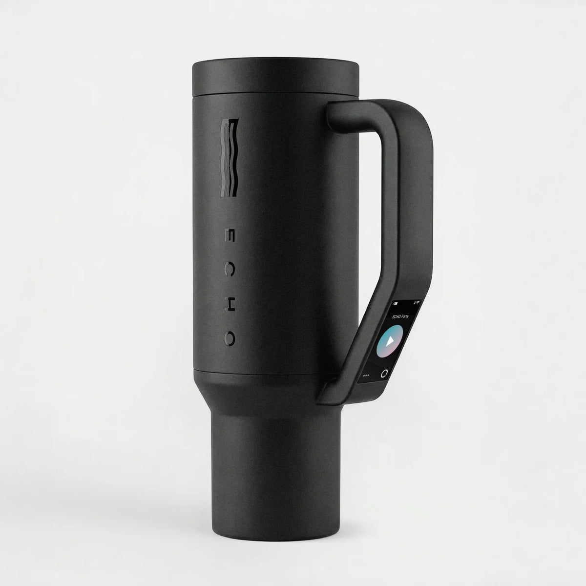Black hydrogen water generator bottle with handle and digital display on a white background