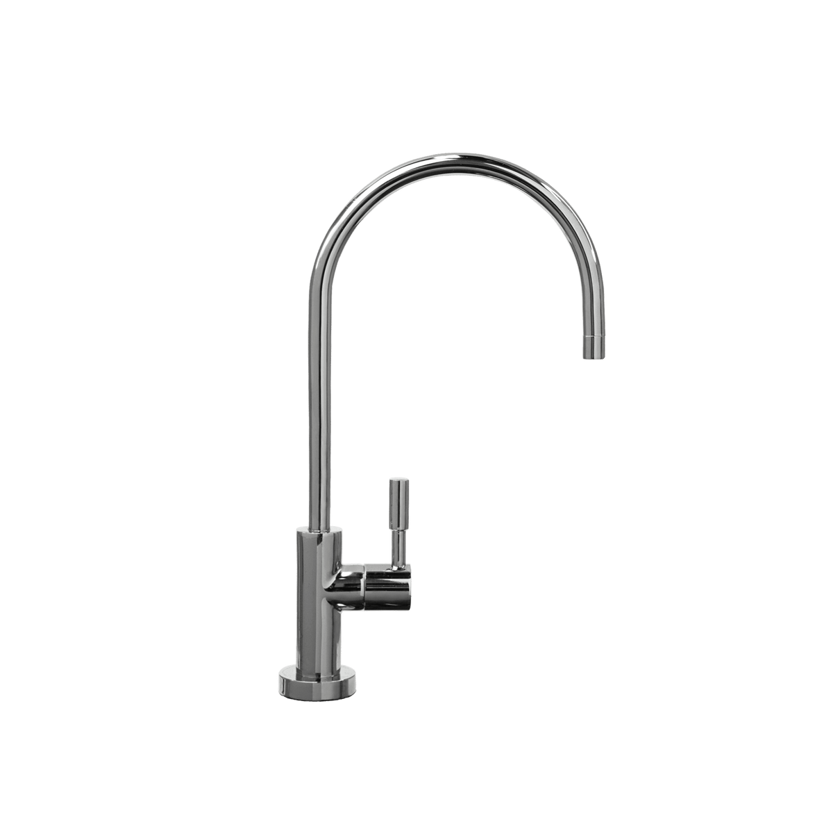 Sleek chrome hydrogen water faucet with curved spout and side handle on plain background
