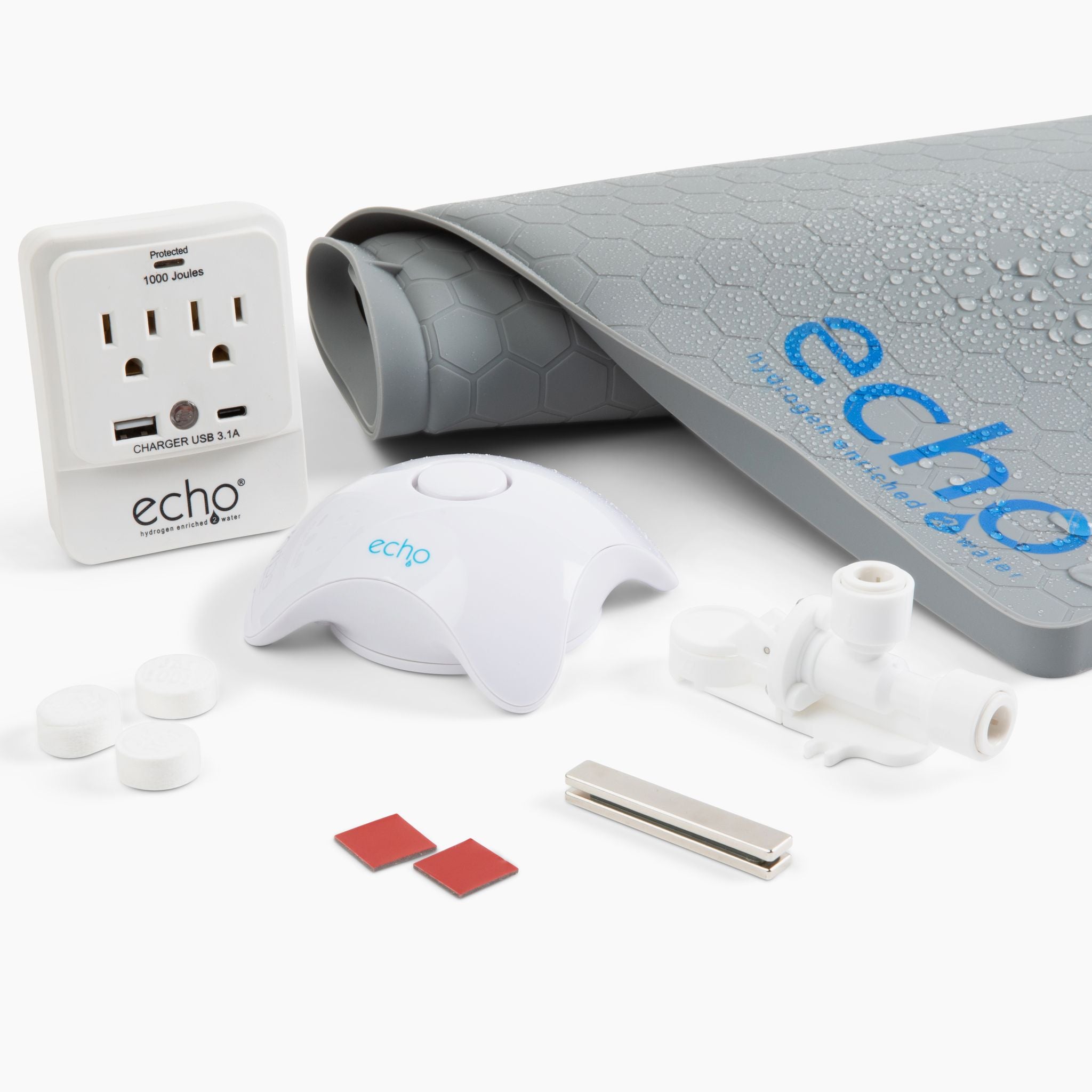Hydrogen water generator system parts including filter, mat, USB charger, and accessories