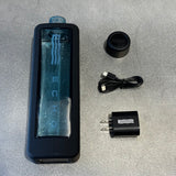 Hydrogen water bottle kit with charger, USB cable, and lid on gray surface