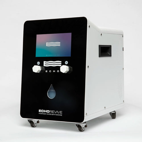 Hydrogen water bath machine with digital display and wheels on a white background