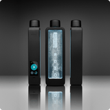 sleek black hydrogen water bottle with digital display and bubbling water, modern design