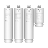Four tankless reverse osmosis water filter cartridges labeled 1 to 4, side by side.