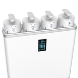 Tankless reverse osmosis water filter system with four filter cartridges and digital display