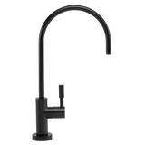 Matte black reverse osmosis water filter faucet with modern curved spout and side handle