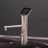Modern digital kitchen faucet with touch screen and stainless steel finish
